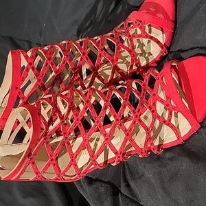 Dream Pairs Red Rhinestone Strappy Heel Pumps Size 10